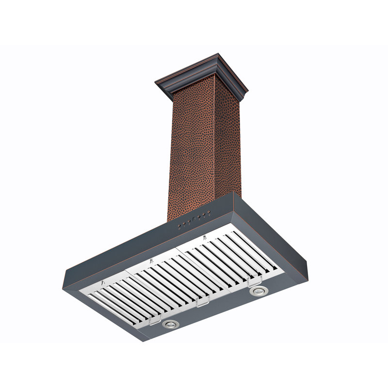 36" 400 CFM Convertible Wall Mount Range Hood, Hand-Hammered Copper/Oil-Rubbed Bronze