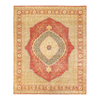 Tapis orange / rouille en laine noué à la main de conception unique 8 pi x 9 pi 10 po Keenan