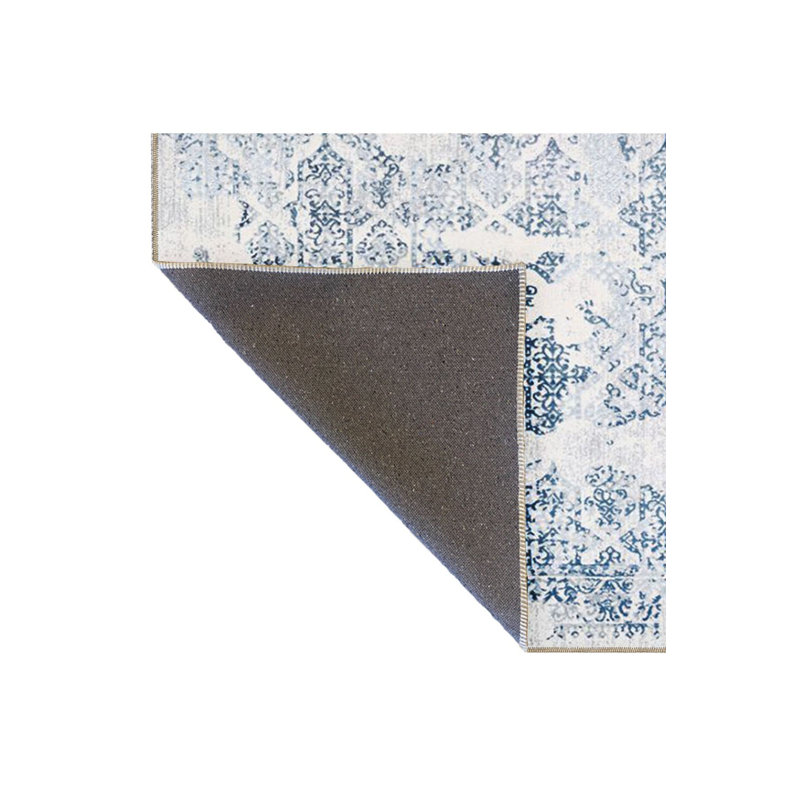 Tapis décoratif moderne bleu à motif abstrait lavable à la machine, Sous-tapis carré 3 pi 3 po inclus