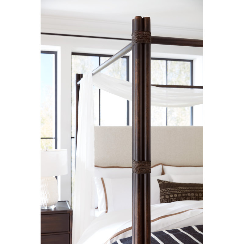 Retreat Upholstered Woven Canopy Bed, King, Black