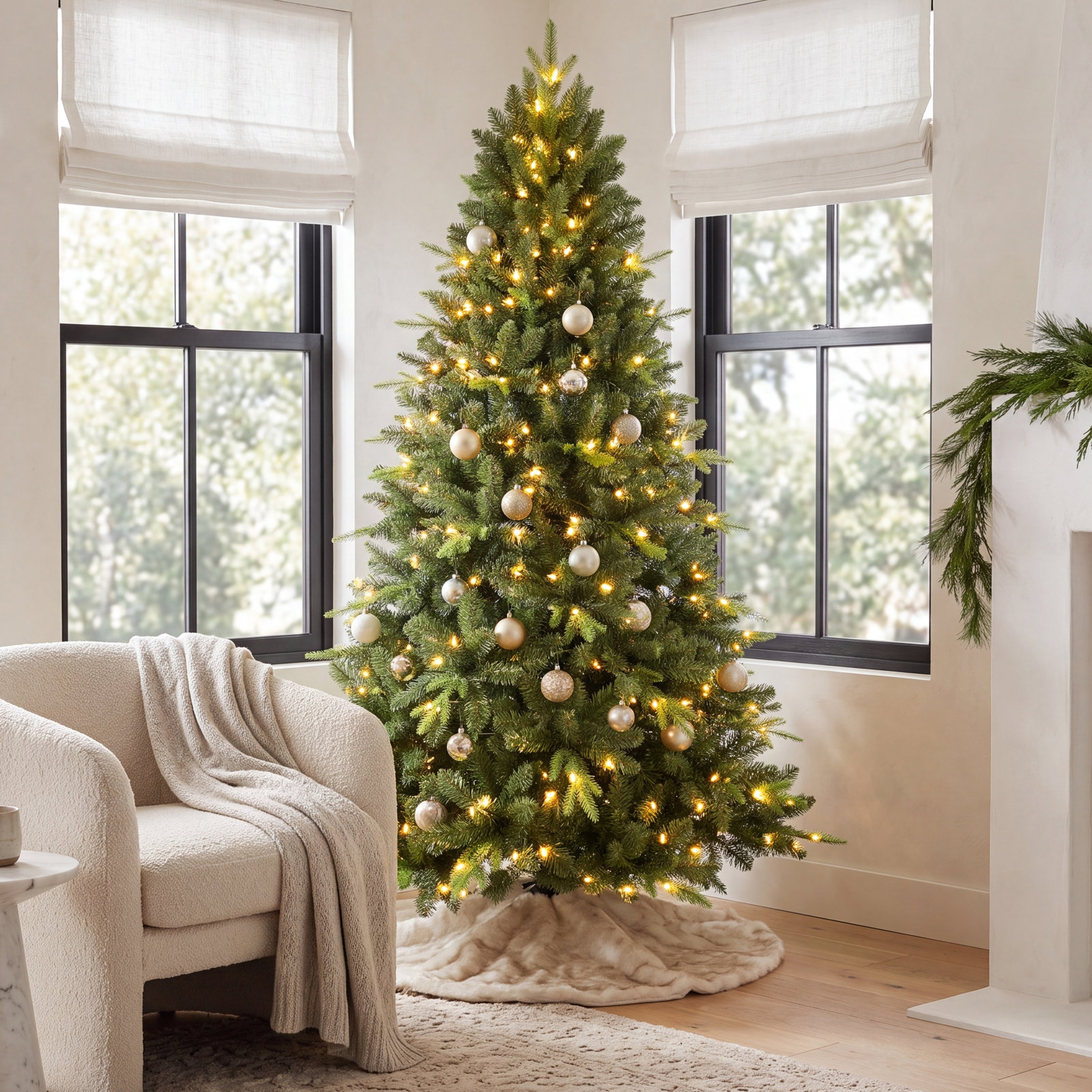 Pre-Lit Artificial Christmas Tree with Warm White Lights & PVC/PE Mixed Branch Tips, 7'5"