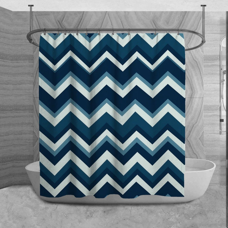 Chevron Shower Curtain Modern Bathroom Decor Blue, L 70 po x H 73 po