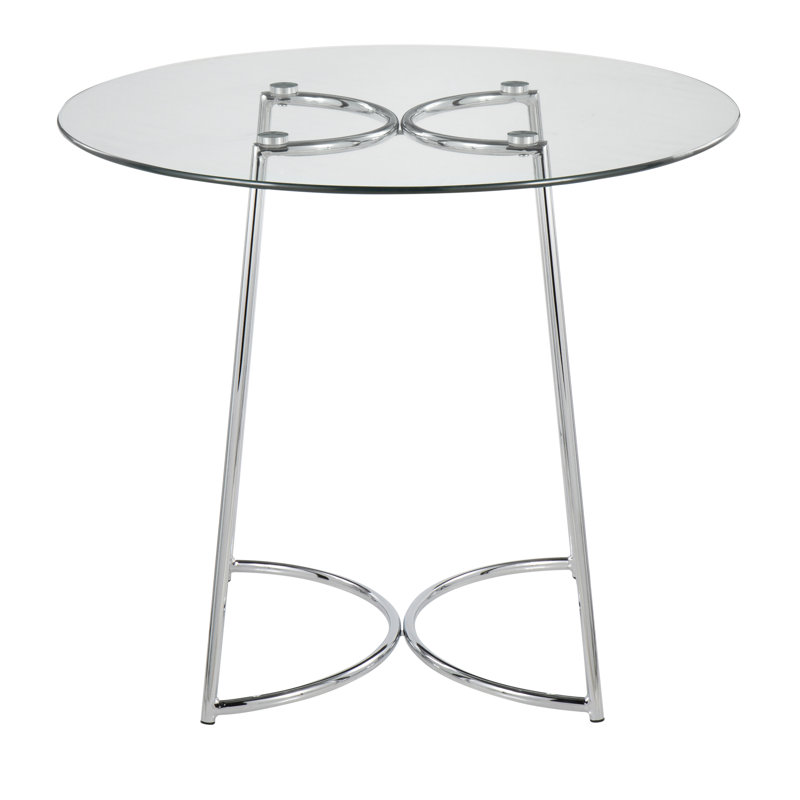Table de salle à manger Cece en chrome avec plateau en verre transparent