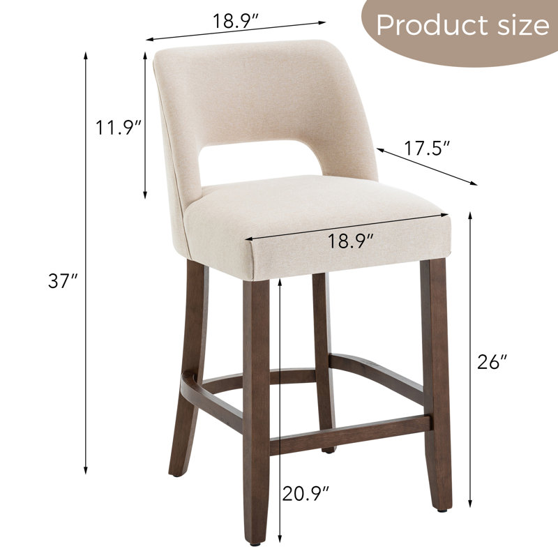 Tabouret de comptoir rembourré en bois massif, Beige, 6