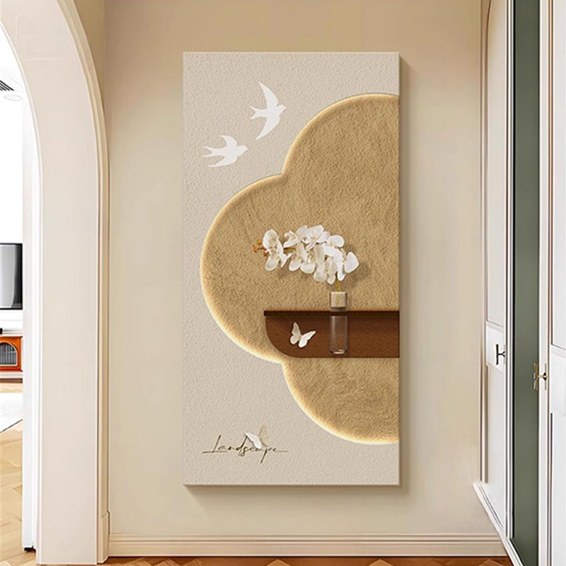 Art mural lumineux crème Mid-Century avec verdure hydroponique et texture grès, H 59,06 po x l 29,53 po x P 1,73 po
