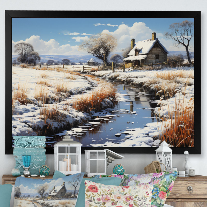 Binak " Countryside Winters Touch ", 24" H x 32" W x 1" D, Black Single Picture Framed