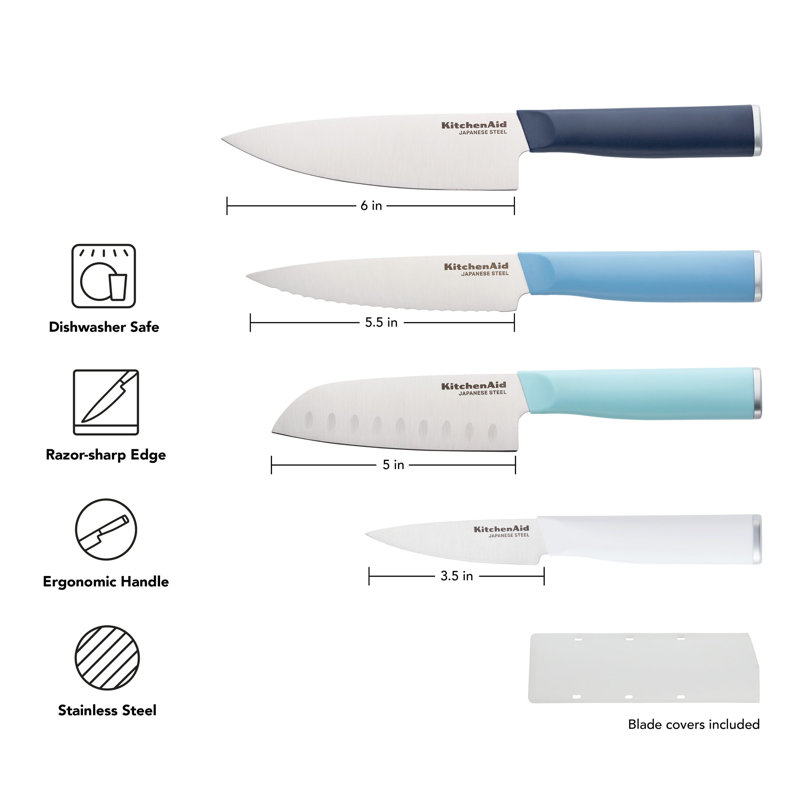 Kitchenaid Classic Chef Knife Set, 4 Piece, Blue/White
