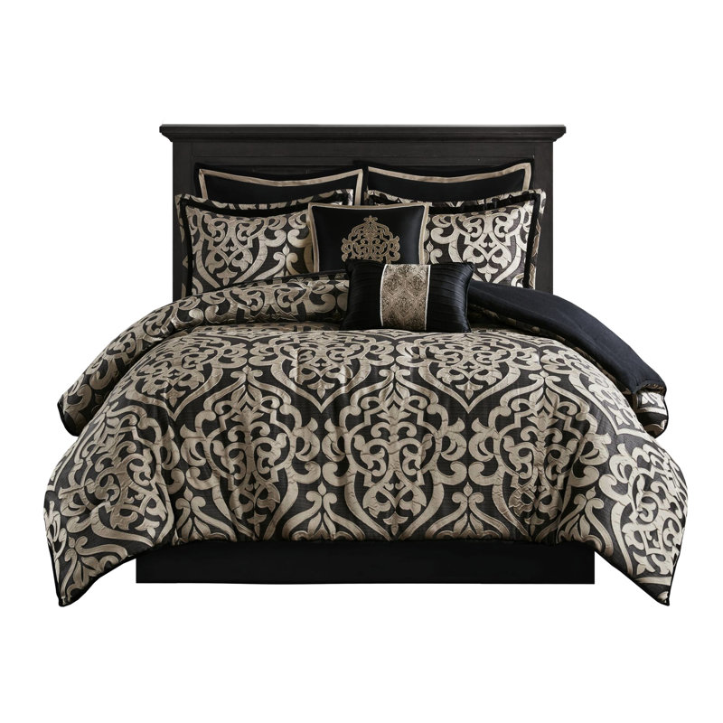 King 8 Piece Comforter , Weave, Solid Reverse, Decorative , Filling, Reversible