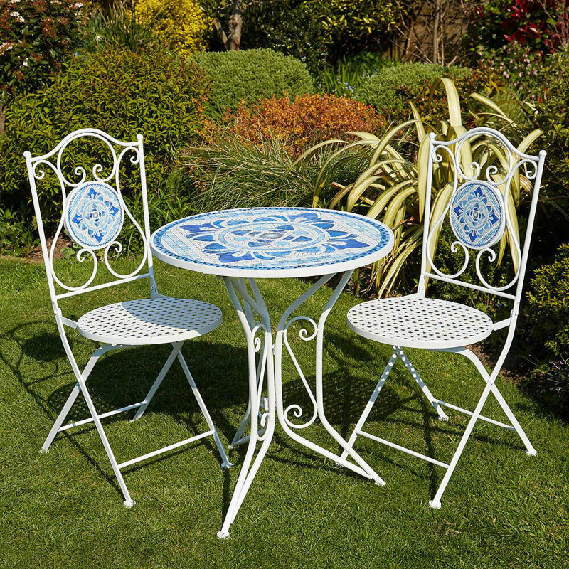 Fenton Mediterranean Mosaic Garden Patio Bistro Set