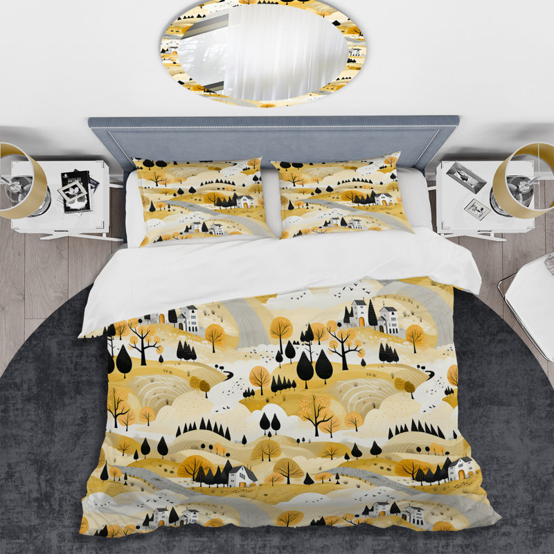 Literie Autunm Yellow Minimalisme paysage II, Housse de couette simple + 1 taie décorative stan