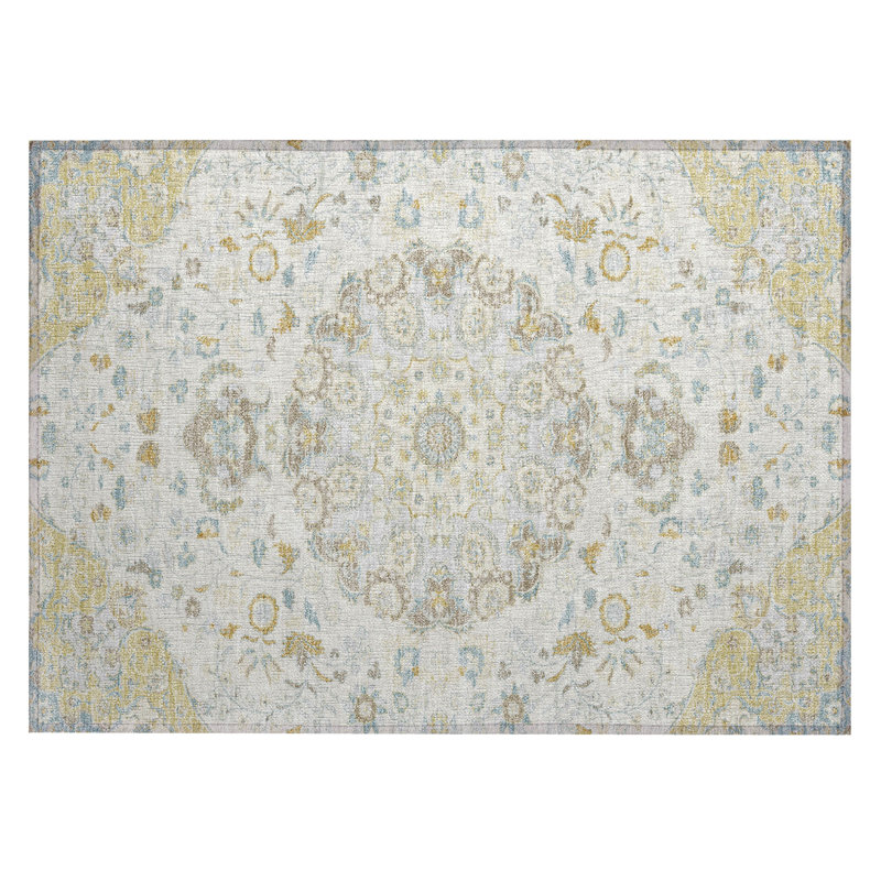Tapis damassé intérieur / extérieur lavable à la machine ACN2611, Ivoire ivoire, 1 pi 8 po x 2 pi 6 po