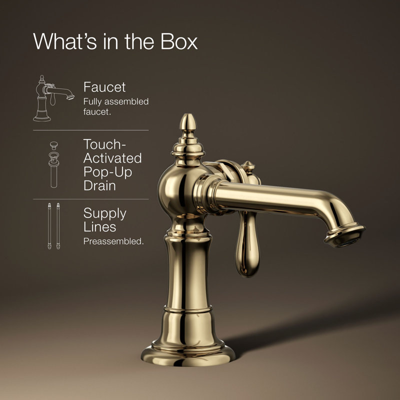 Artifacts® Single Hole Bathroom Faucet with Drain Assembly, Vibrant French Gold