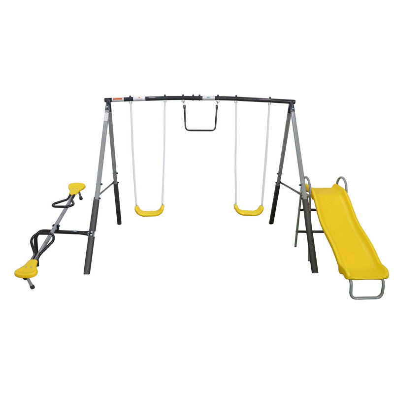 Titan Outdoor Playground Swing Set with Yellow Slide and Steel Frame