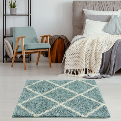 Myshaggy Collection Rugs Diamond Design in Duck Egg Blue