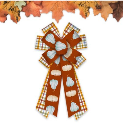 Large Fall Thanksgiving Bows for Front Door Autumn Pumpkin Burlap Decor Bows - Indoor/Outdoor Wreath Topper - 11.42*20.9''