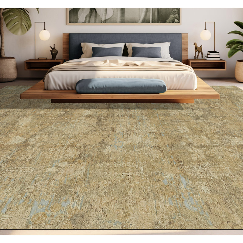 Hand Knotted Wool Area Rug in Beige And Silver, Rectangle 9' x 12'
