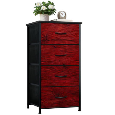 Commode 4 tiroirs à rangement vertical en bois rouge avec tiroirs en bois