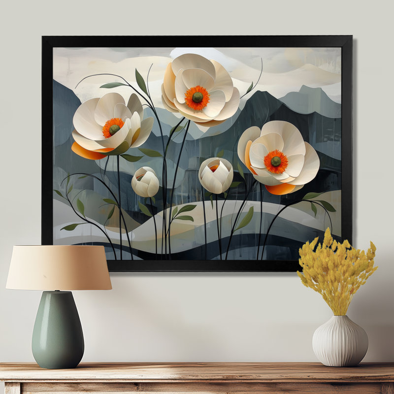 «Gean Bloom» de fleurs de renoncule III - Renoncule, art mural, H 12 po x l 20 po, Cadre simple noir