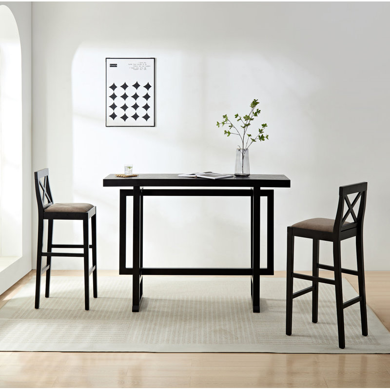 3-Pieces Bar Table Set,  Extra Long Entryway Bar Table With 2 Chairs