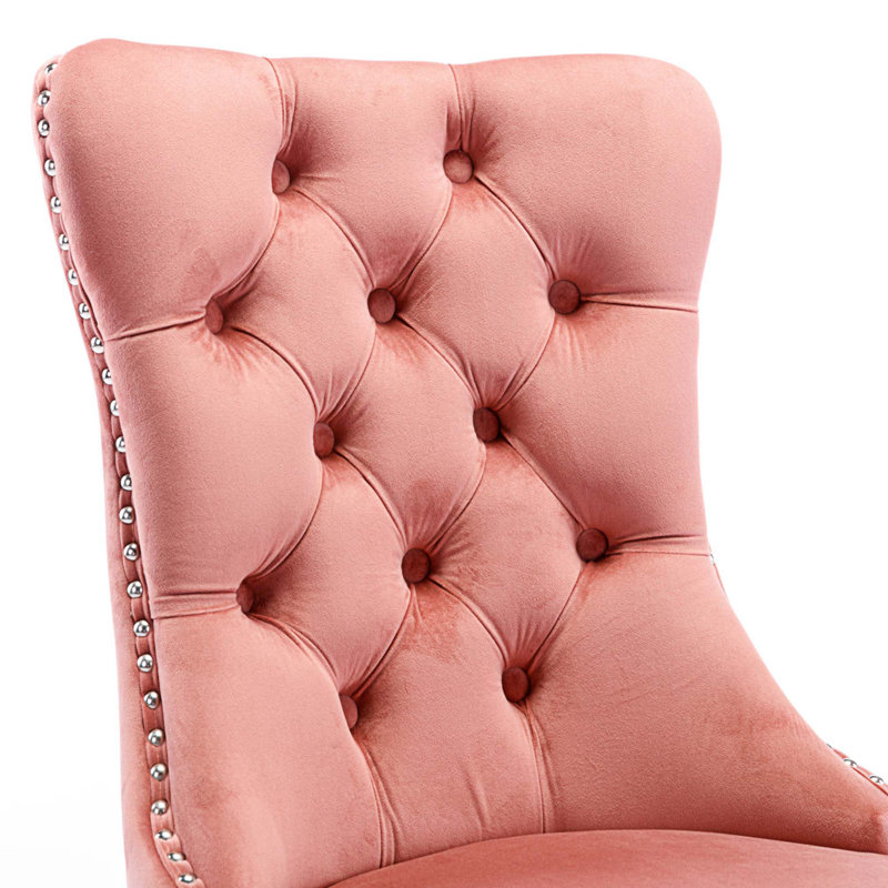 Ariha 20'' H Tufted Velvet Upholstered Side Chair, Black, Pink