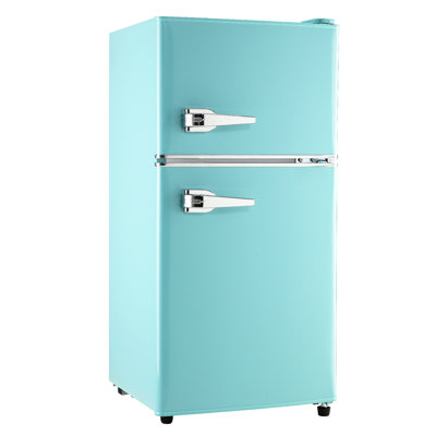 Mini réfrigérateur 3,5 pieds cubes avec congélateur, réfrigérateur compact à 2 portes avec thermostat à 7 niveaux et tablettes amovibles pour la maison / le bureau / le dortoir - Bleu