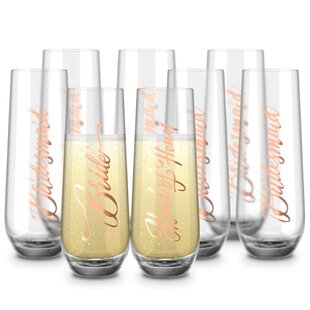 Set of 8 - Custom Engraved Champagne Glass, Bridal Party Champagne Flutes