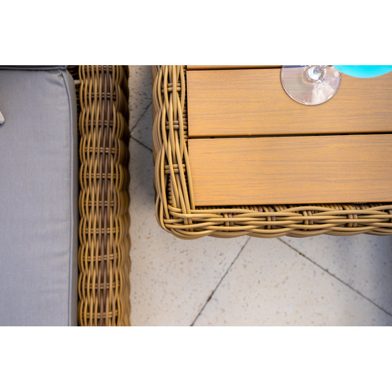 Malmo Collection In Gray Outdoor Metal Chaise Lounge with Table , Sunbrella Cushion Included, Sunbrella Navy, Brown