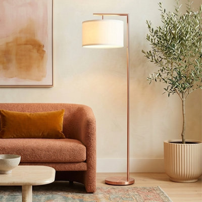 Montage Modern 60" Rose Gold LED Floor Lamp with White Fabric Drum Shade, Bulb Included