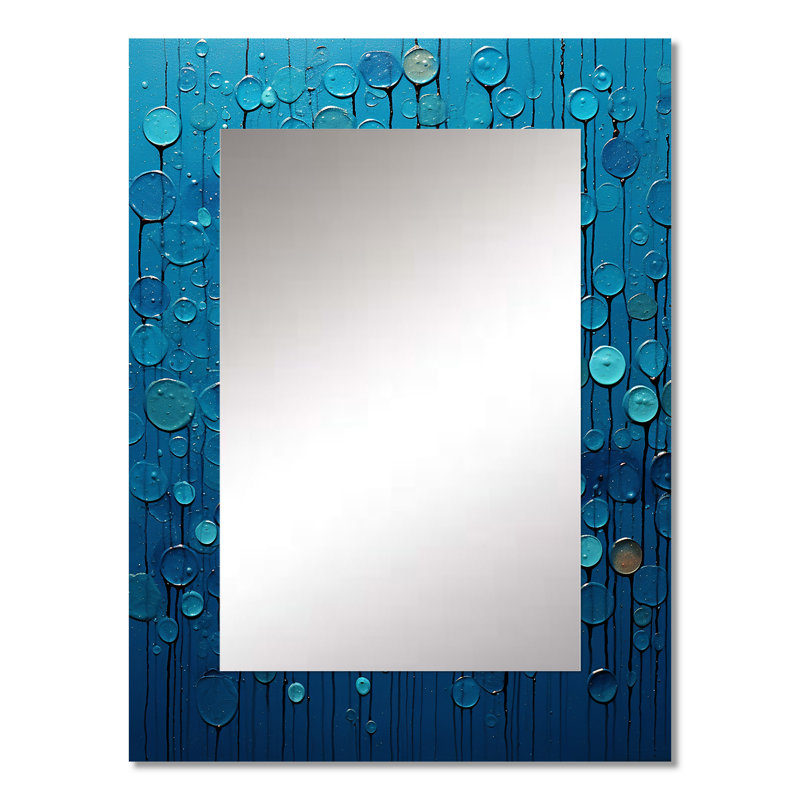 Collage abstrait bleu pluvieux - miroir mural formes abstraites, miroir décoratif bleu, impression d'art en métal