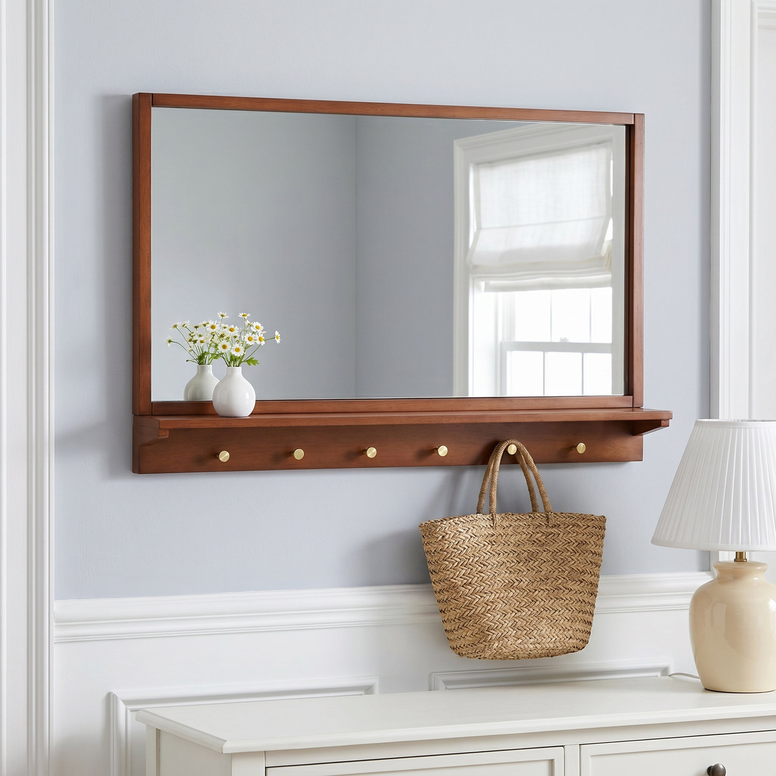 Adreanna Wood Rectangle Wall Mirror, Pecan, 21" x 28"