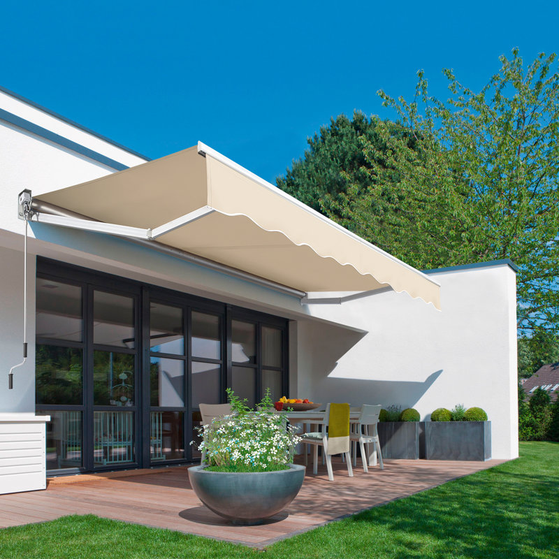 Yaheetech Fabric Beige Cover Retractable Patio Awning, 54" H x 96" W x 78" D, Beige