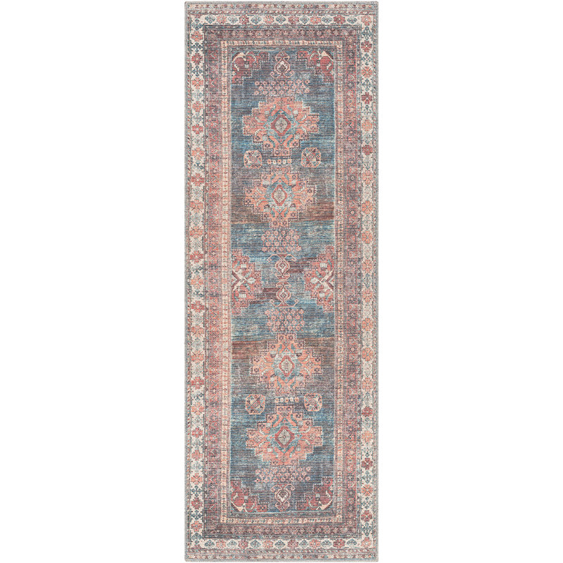 Amneris Machine Washable Traditionnal Boho Coral Runner Rug, Runner 80 x 220cm