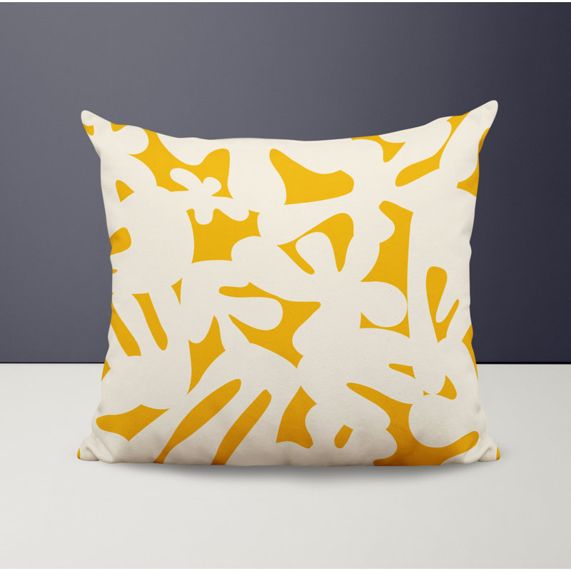 Coussin intérieur / extérieur en polyester filé Lara, Jaune / blanc cassé, 15 po x 15 po