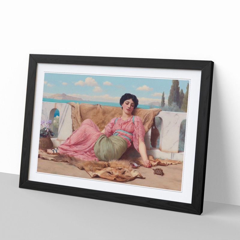 The Quiet Pet by John William Godward - Picture Frame Painting, Black Framed, 48cm H x 65cm W x 2cm D