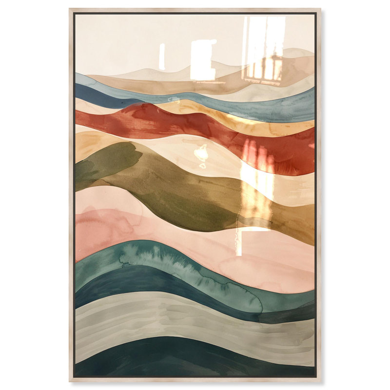 Oliver Gal Layers of Colors Abstract - Hand-Applied Glass Coat Framed Canvas Art, 24" H x 16" W, Cream
