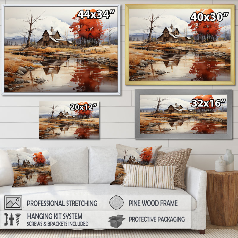 Paysage paisible de basse-cour II, H 30 po x l 40 po x P 1,5 po, Cadre doré simple