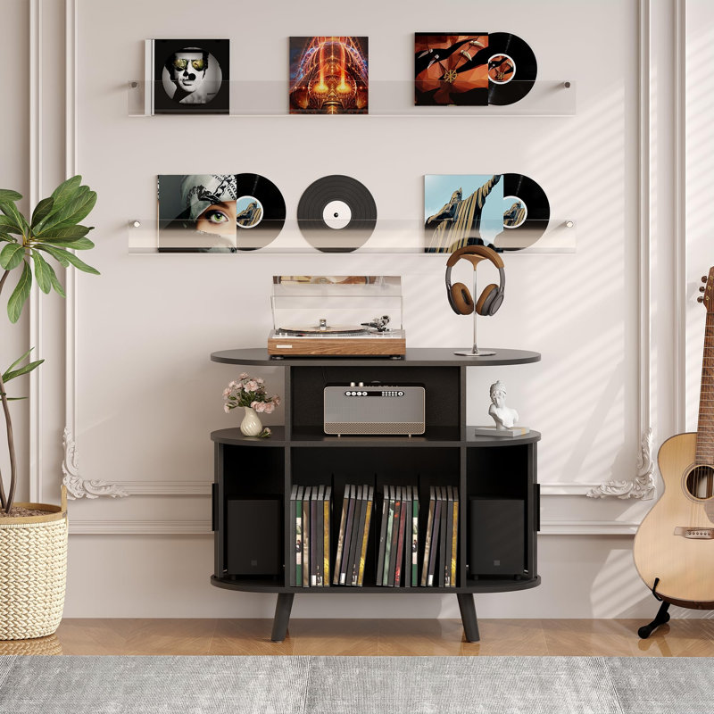 Table tournante avec tourne-disque 35 po avec station de chargement et portes coulissantes, Black