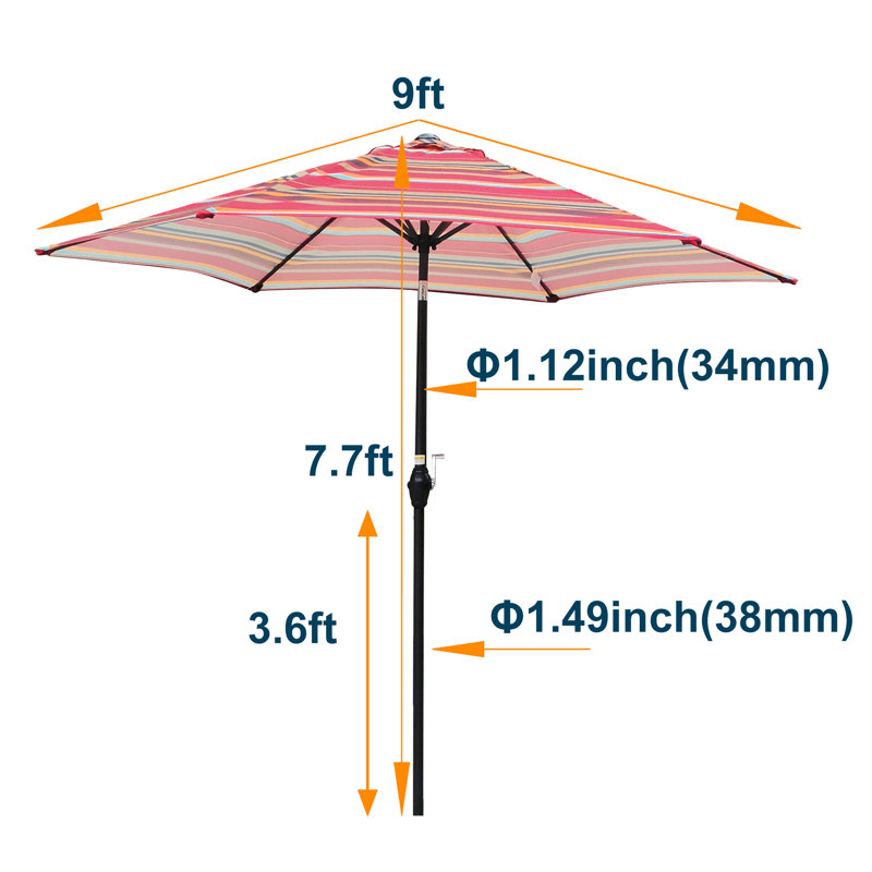 Parasol d'extérieur de 2,74 m (9 pi) à rayures rouges éclatantes - Mât, fonction d'inclinaison, imperméable, résistant à la décoloration, construction robuste