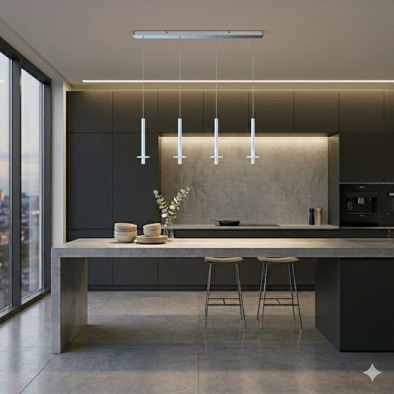 Zakaryan 4 - Light Matte Black Kitchen Island Pendant, White