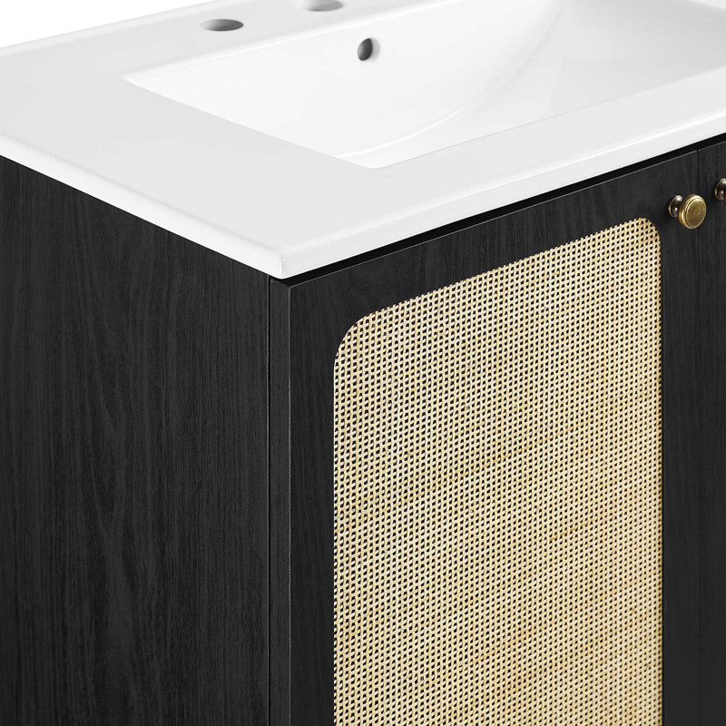 Chaucer Black and Gold 30'' Single Bathroom Vanity with White Ceramic Top
