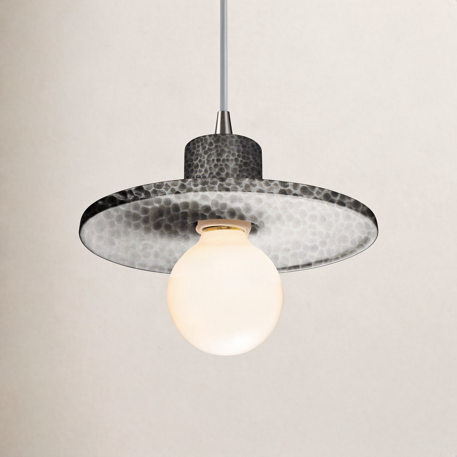Leni Ceramic Dimmable Pendant, Hammered Pewter, Brushed Nickel