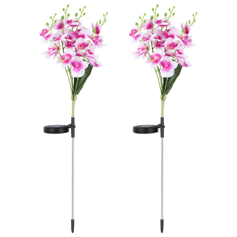 Éclairage décoratif solaire imperméable à l'eau pour jardin Phalaenopsis, Blanc / rose