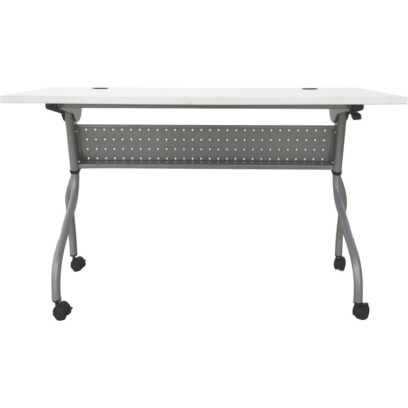 Silver and White Laminate Flip Top Training Table with Casters