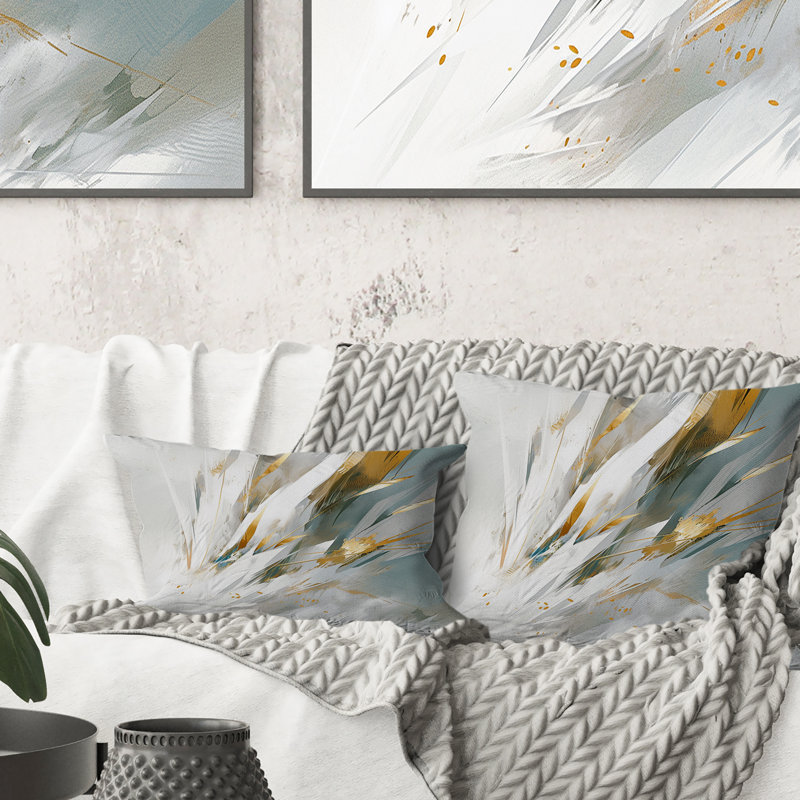 Gold And Cream Mosaic Echoes - Cubism Printed Throw Pillow