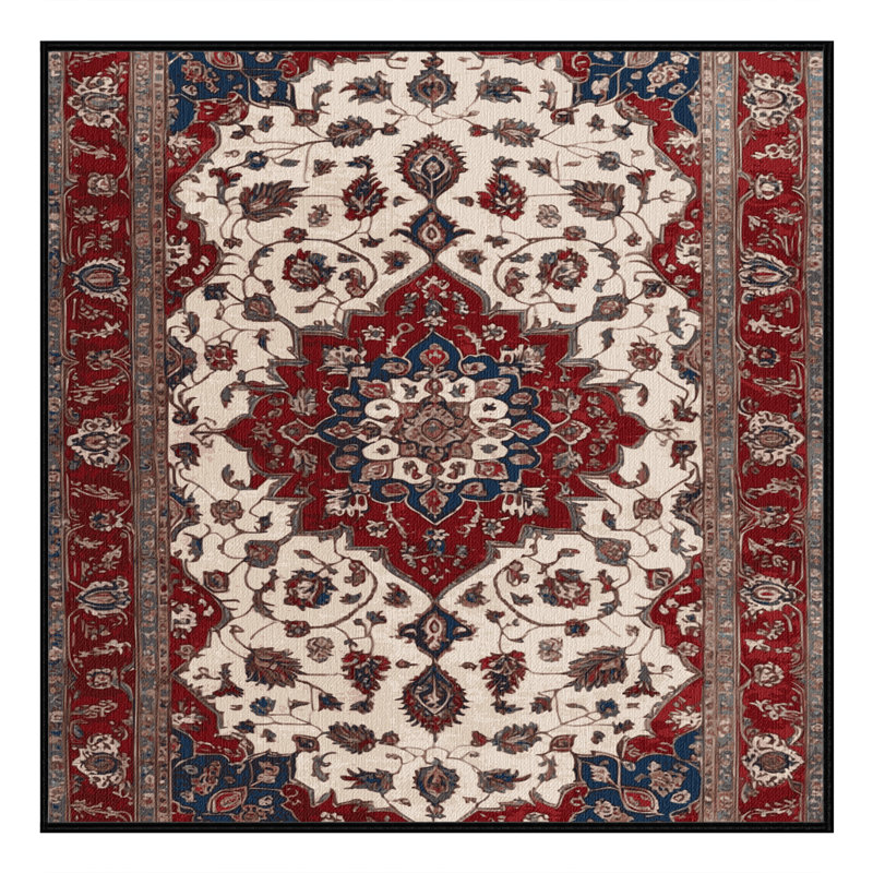 Tapis persan noir lavable à la machine, Carré 6 pi