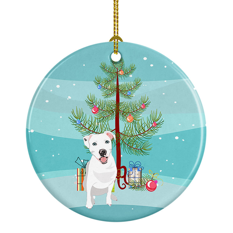 Ornement de Noël en céramique Pit Bull blanc # 1, Pit Bull blanc # 1