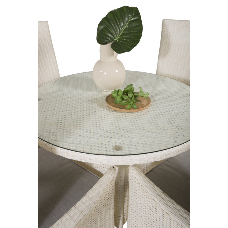 Mitul 4 - Person Patio Dining Set with Round Table , Cushions Included, White