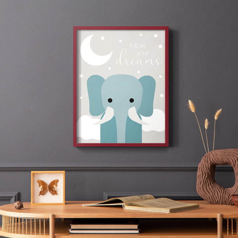 Dreams Elephant, reproduction encadrée - bois massif, Rouge, H 10 po x l 8 po