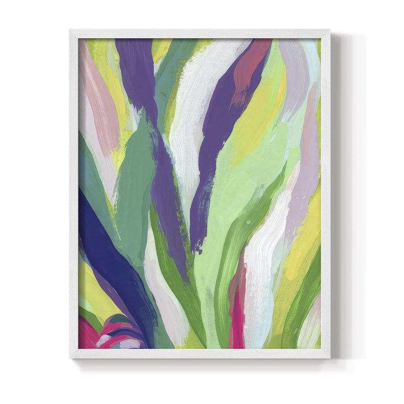 «Bright Tropical Abstraction», reproduction encadrée en V - bois massif, H 21 po x l 17 po, Blanc