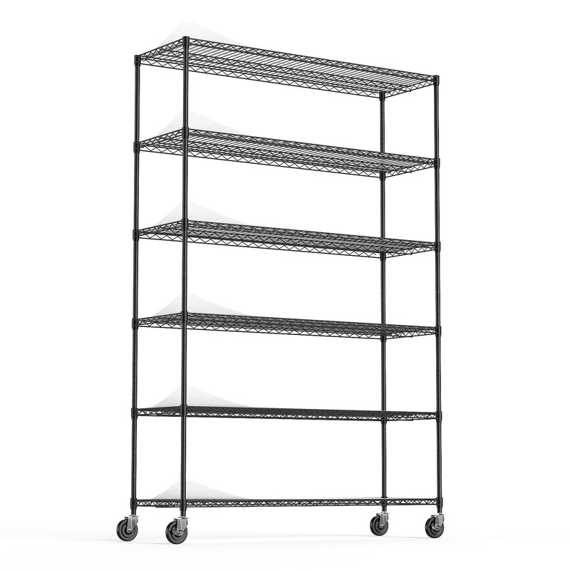 Étagère en fil métallique à 6 niveaux, 6 000 lb de rangement NSF à hauteur réglable pour le garage en métal avec roulettes, étagères métalliques robustes
